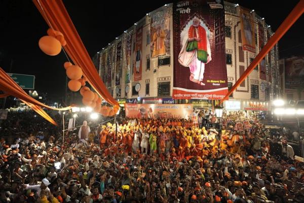 BJP supporters gather for rally in Varanasi.